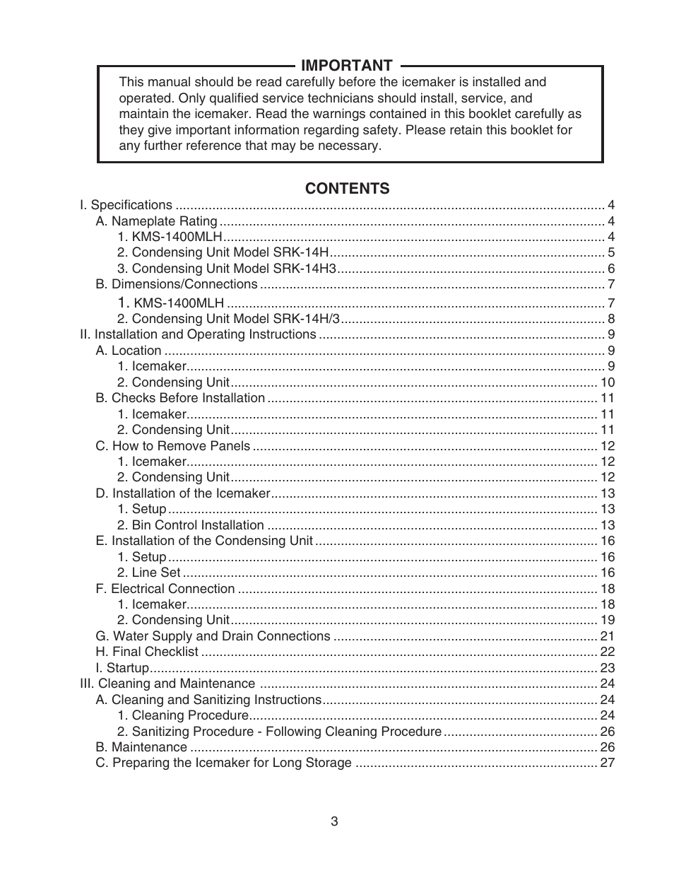 Hoshizaki KMS-1400MLH User Manual | Page 3 / 29