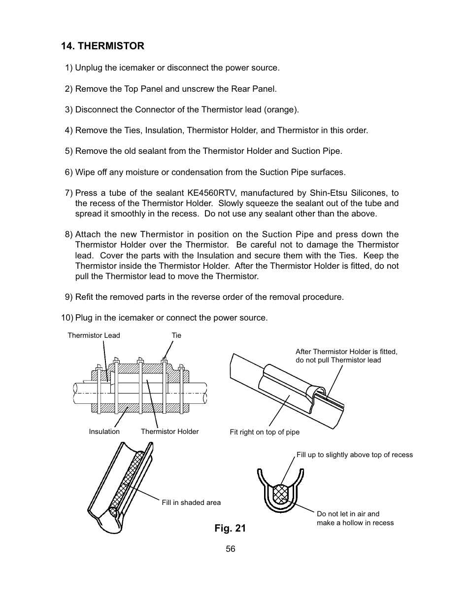 Thermistor, Fig. 21 | Hoshizaki KM-151BAH User Manual | Page 61 / 74