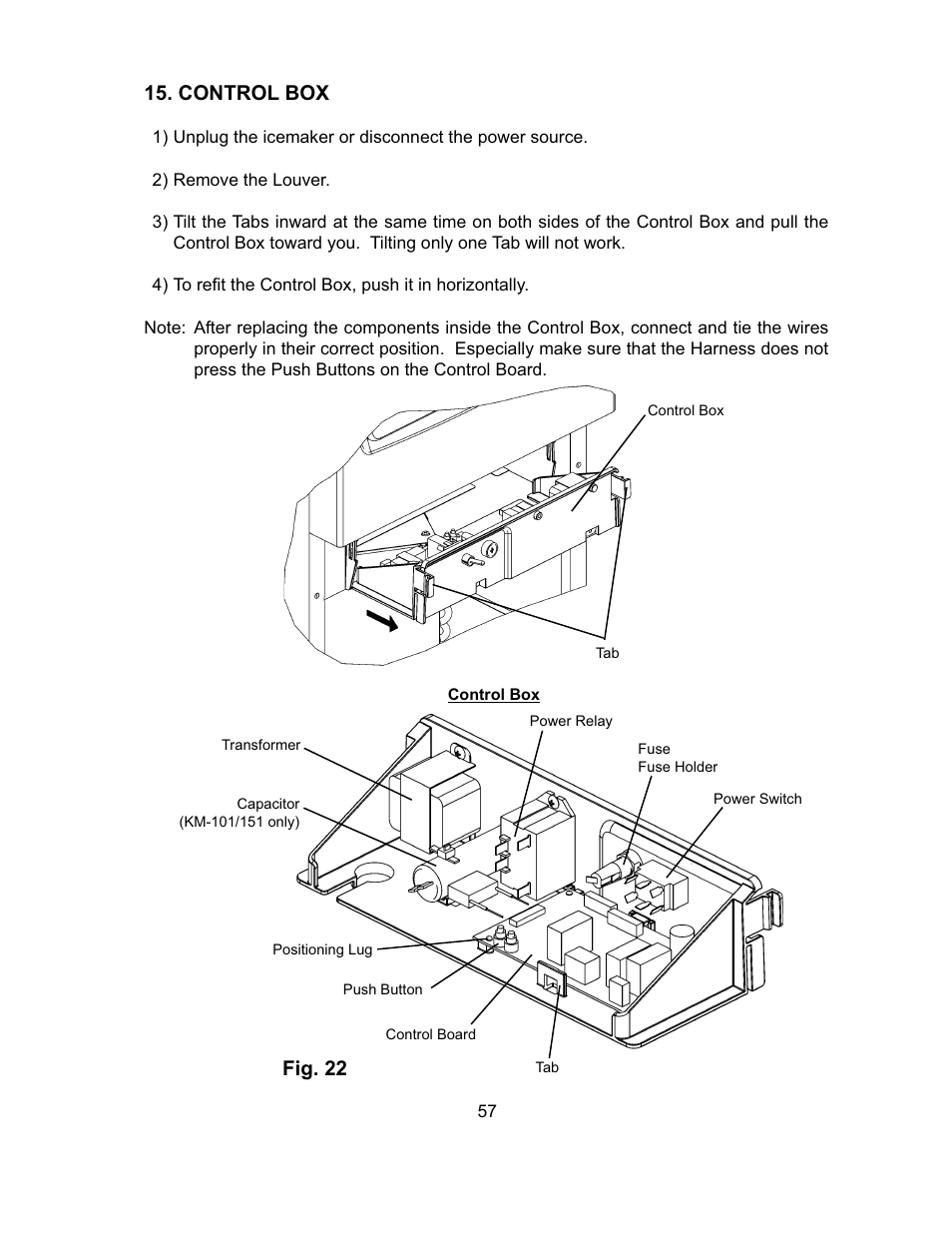 Control box, Fig. 22 | Hoshizaki KM-151BAH User Manual | Page 62 / 74