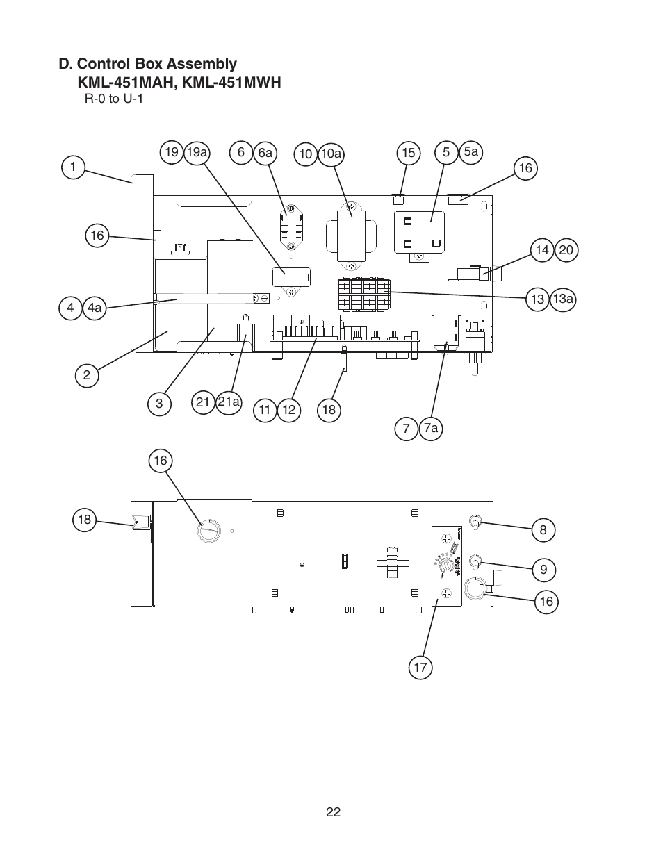 D. control box assembly | Hoshizaki KML-451MAH User Manual | Page 22 / 30