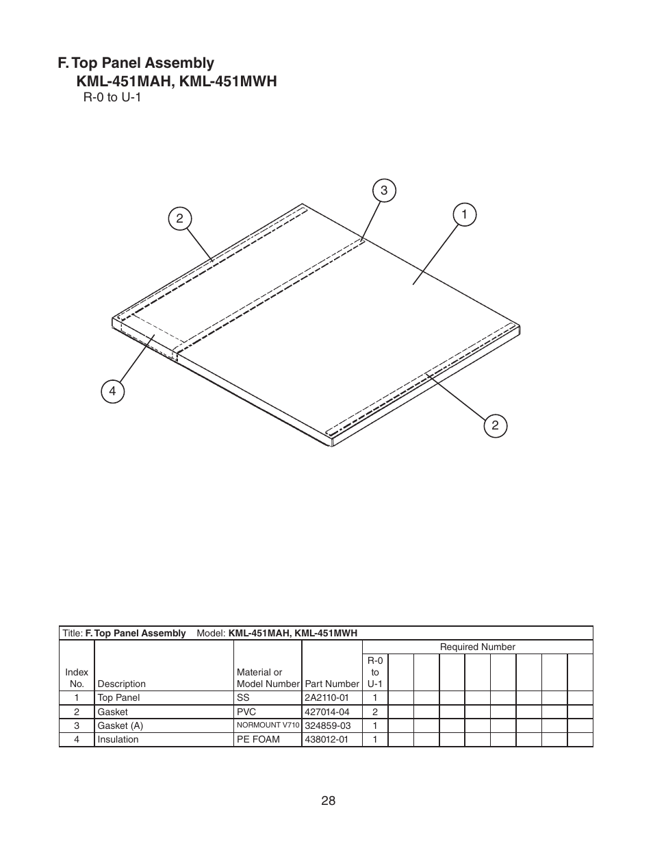 F. top panel assembly | Hoshizaki KML-451MAH User Manual | Page 28 / 30
