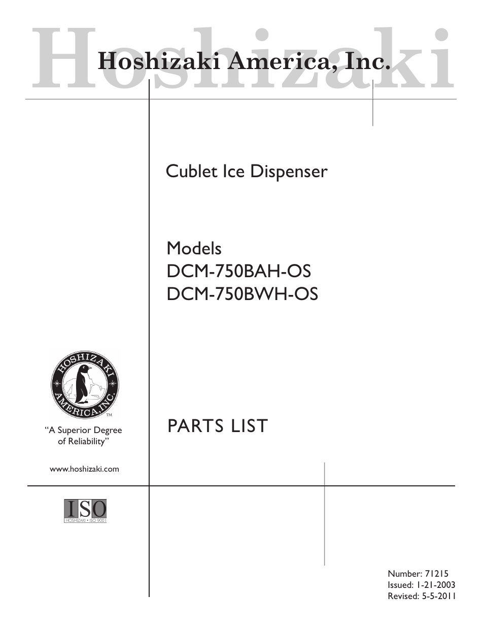Hoshizaki DCM-750BWH(-OS) User Manual | 26 pages