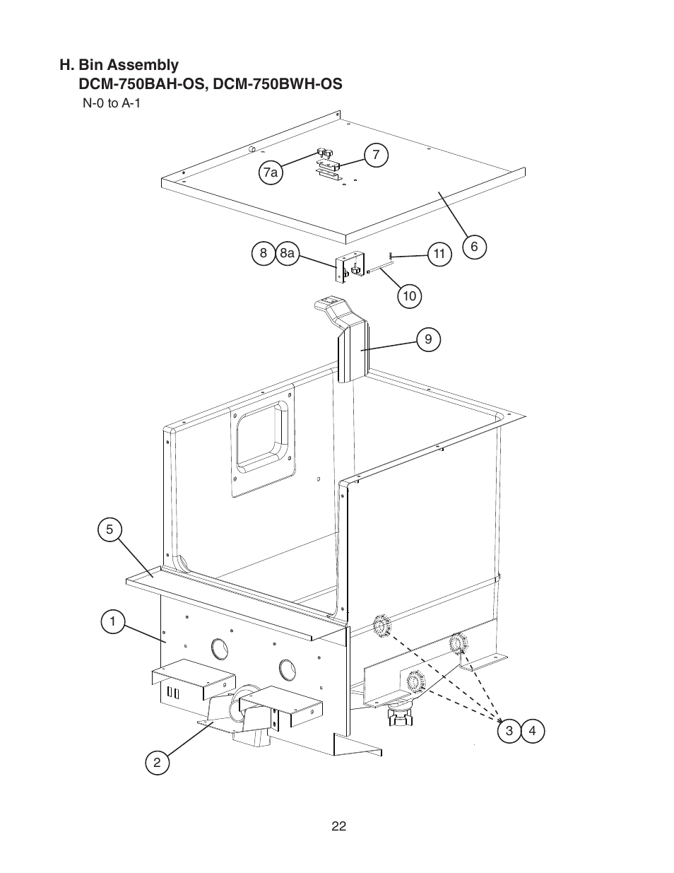 H. bin assembly | Hoshizaki DCM-750BWH(-OS) User Manual | Page 22 / 26