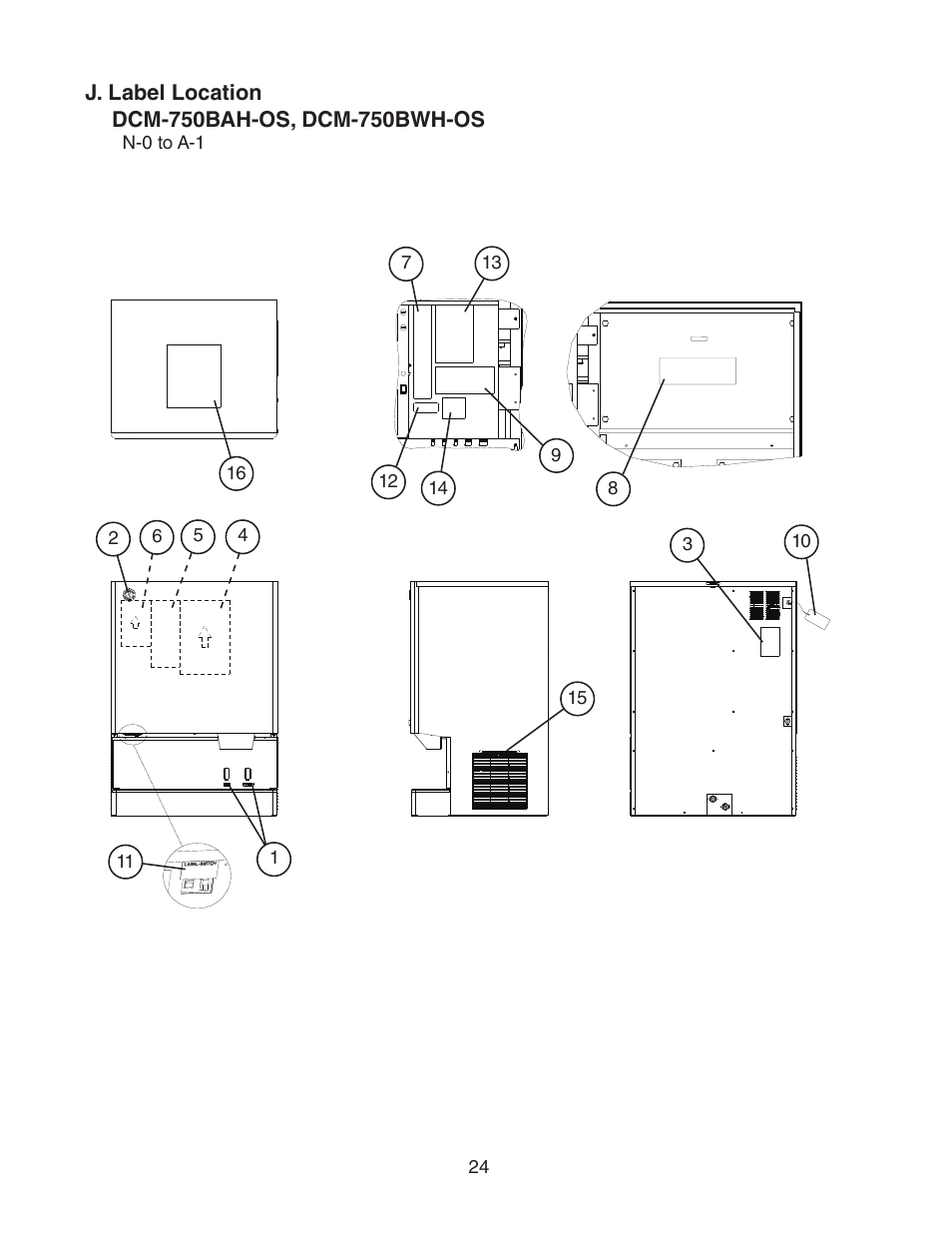 J. label location | Hoshizaki DCM-750BWH(-OS) User Manual | Page 24 / 26