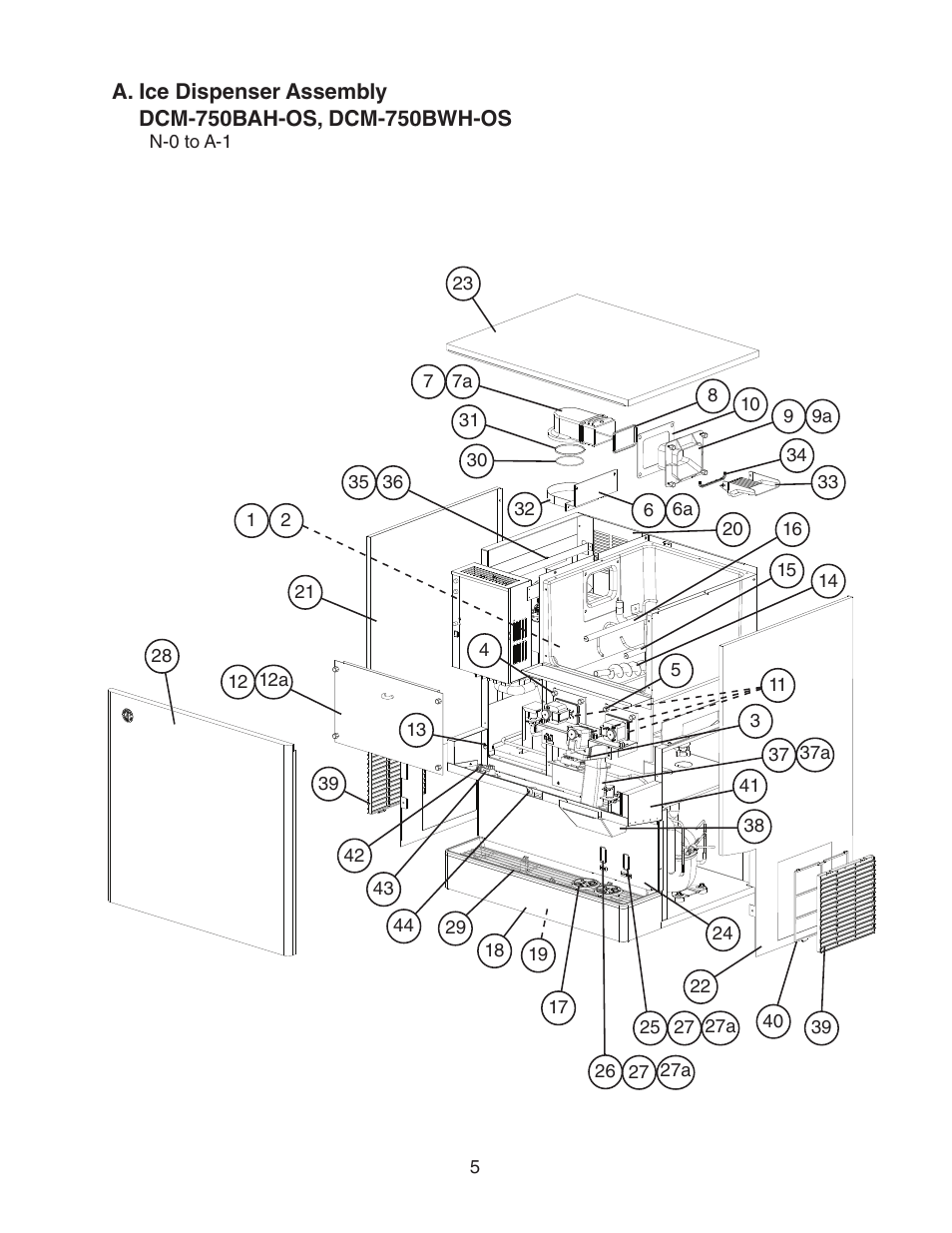 A. ice dispenser assembly | Hoshizaki DCM-750BWH(-OS) User Manual | Page 5 / 26