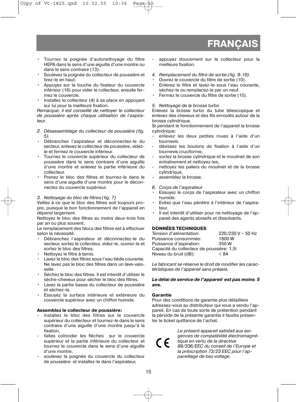Français | Vitek VT-1825 R User Manual | Page 15 / 44