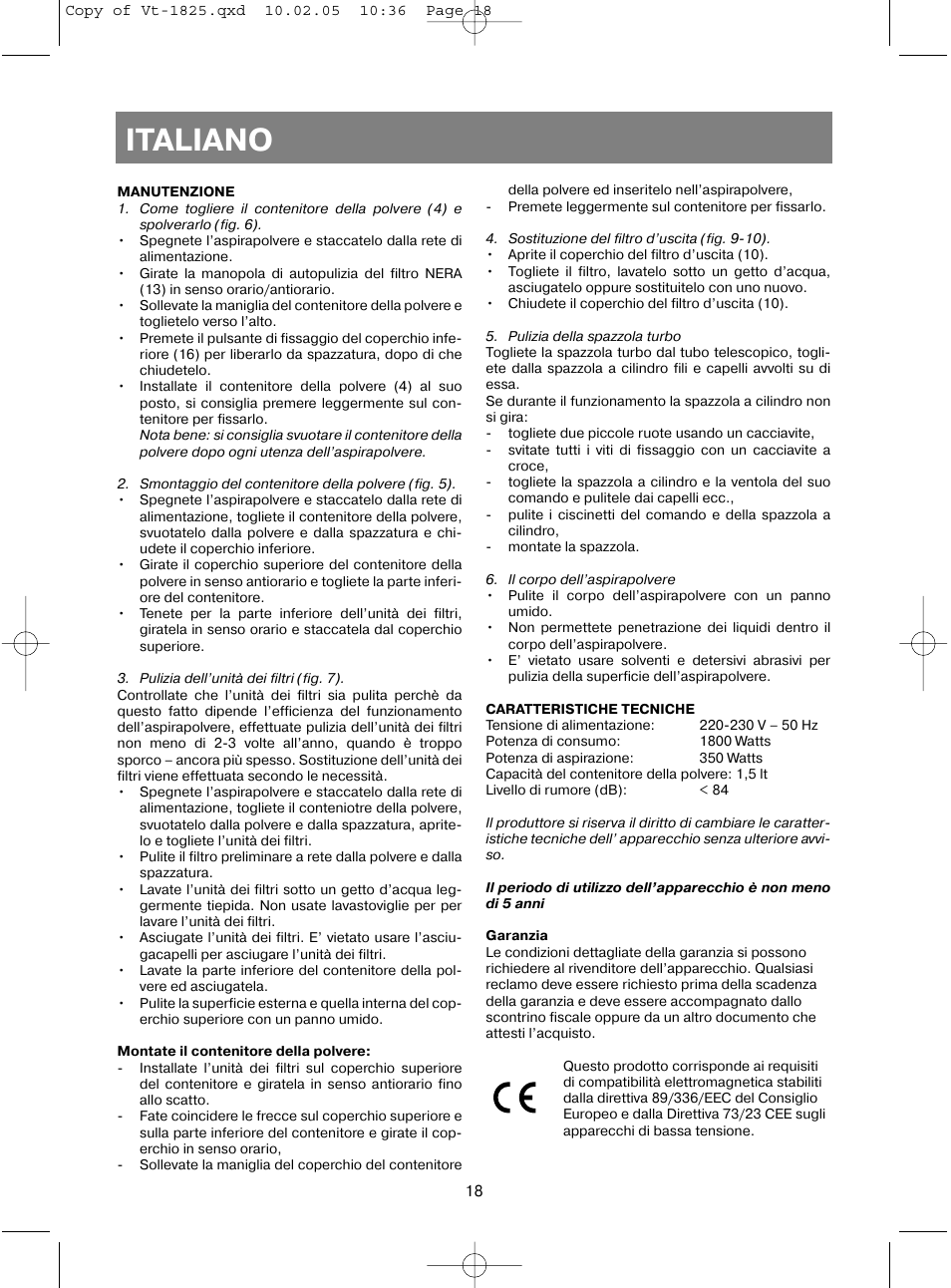 Italiano | Vitek VT-1825 R User Manual | Page 18 / 44