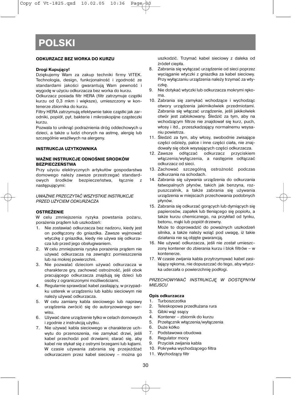 Polski | Vitek VT-1825 R User Manual | Page 30 / 44