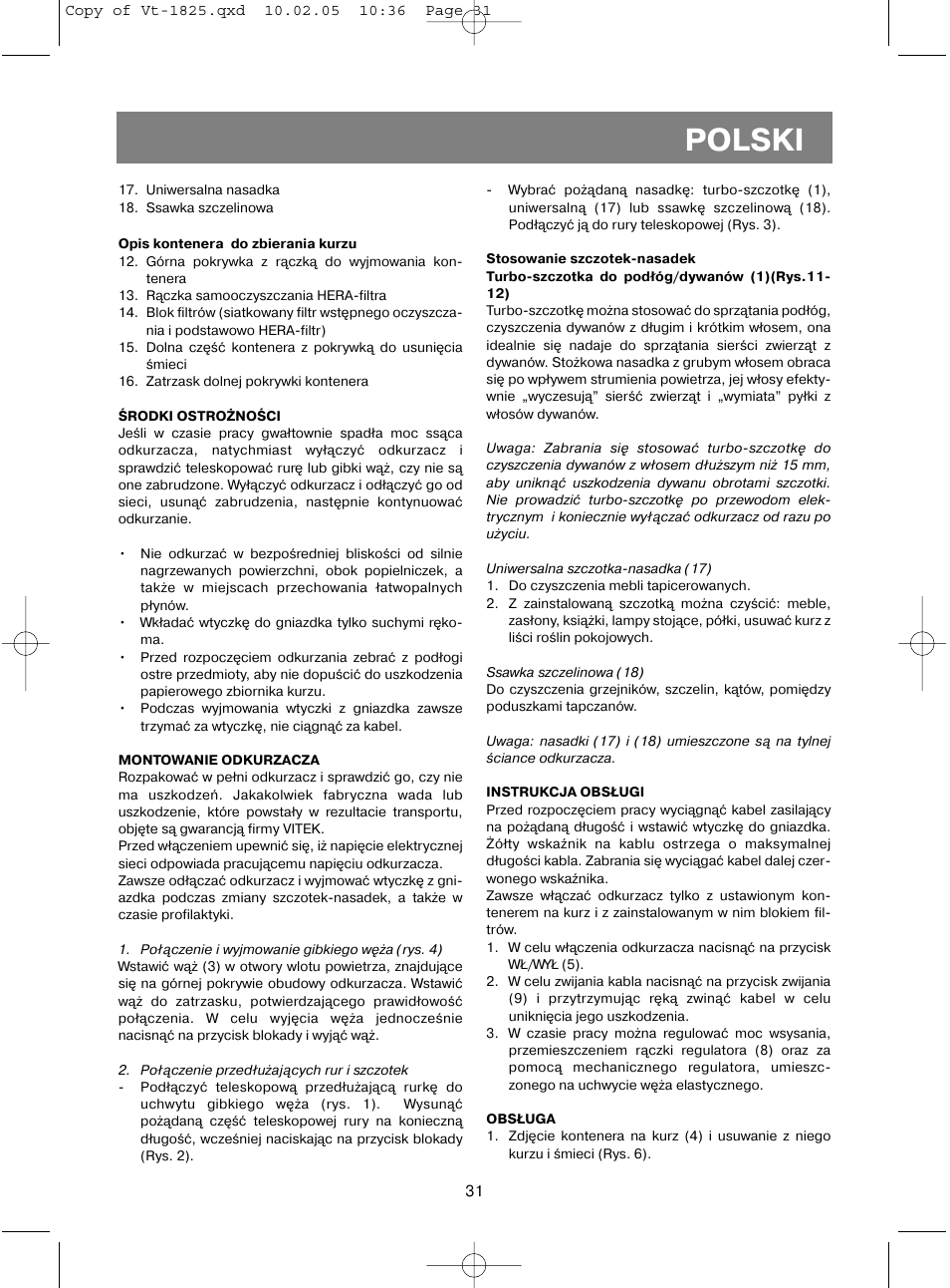 Polski | Vitek VT-1825 R User Manual | Page 31 / 44