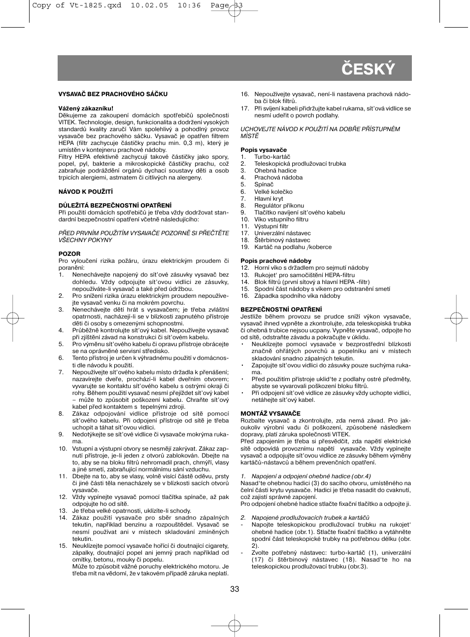 Èeský | Vitek VT-1825 R User Manual | Page 33 / 44