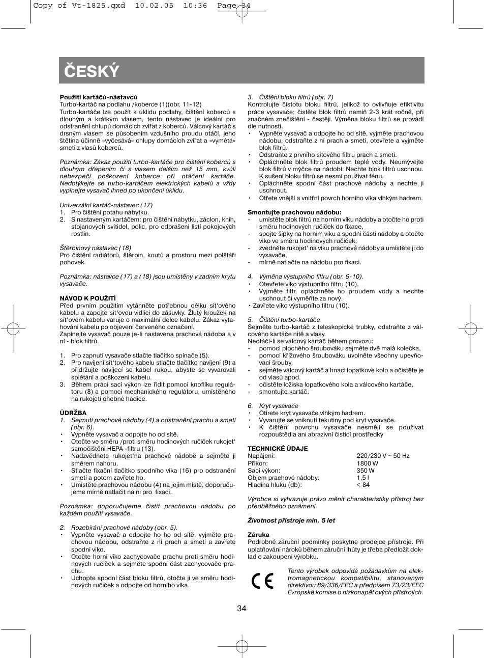 Èeský | Vitek VT-1825 R User Manual | Page 34 / 44