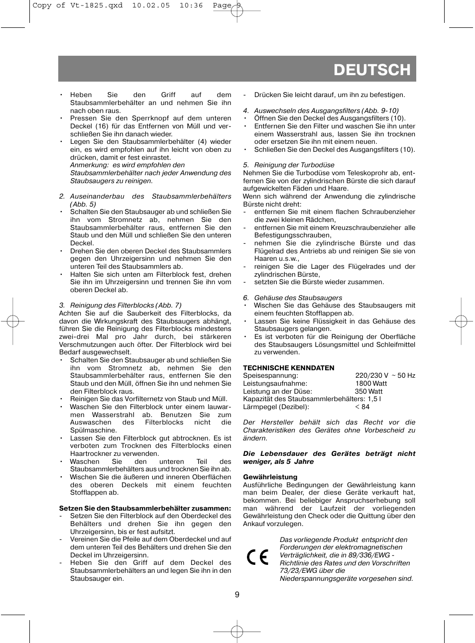 Deutsch | Vitek VT-1825 R User Manual | Page 9 / 44