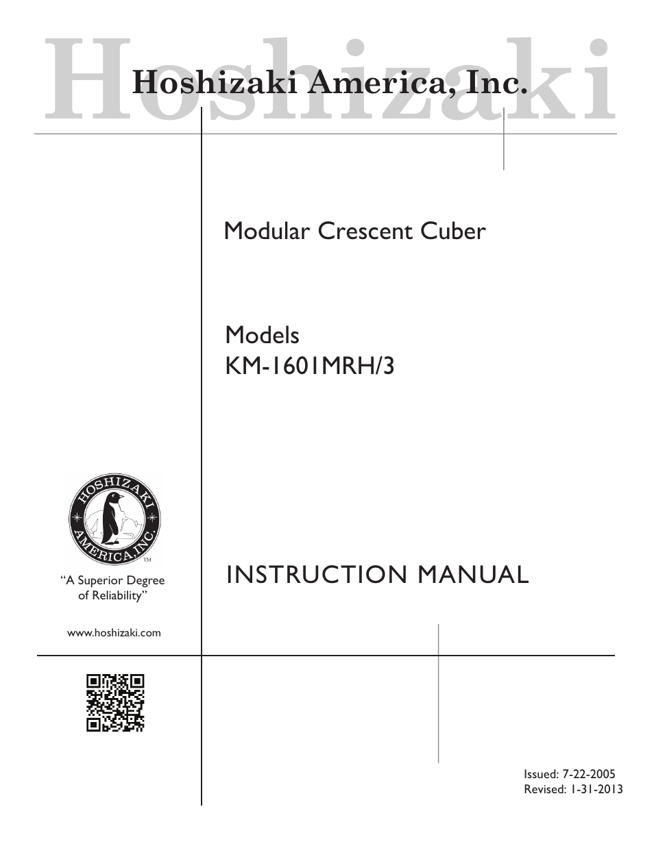 Hoshizaki KM-1601MRH/3 User Manual | 27 pages