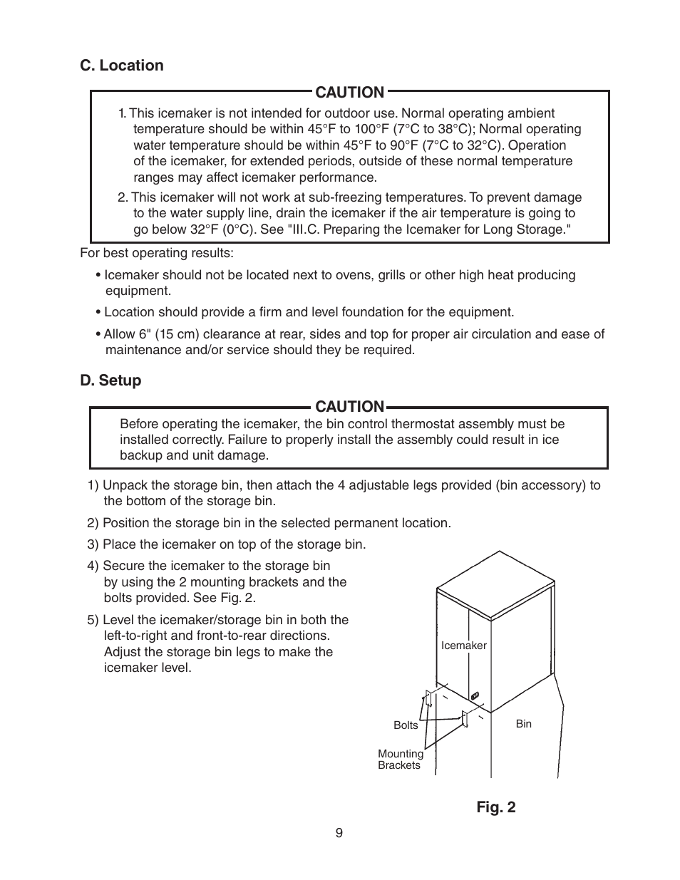 C. location, D. setup, C. location d. setup | Hoshizaki KM-1601MRH/3 User Manual | Page 9 / 27