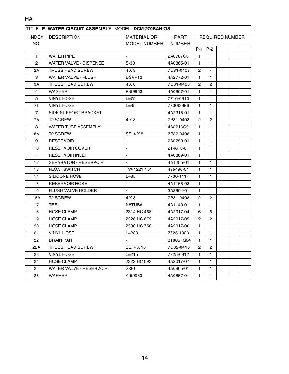 Ha 14 | Hoshizaki CUBELET DCM-270BAH-OS User Manual | Page 14 / 26