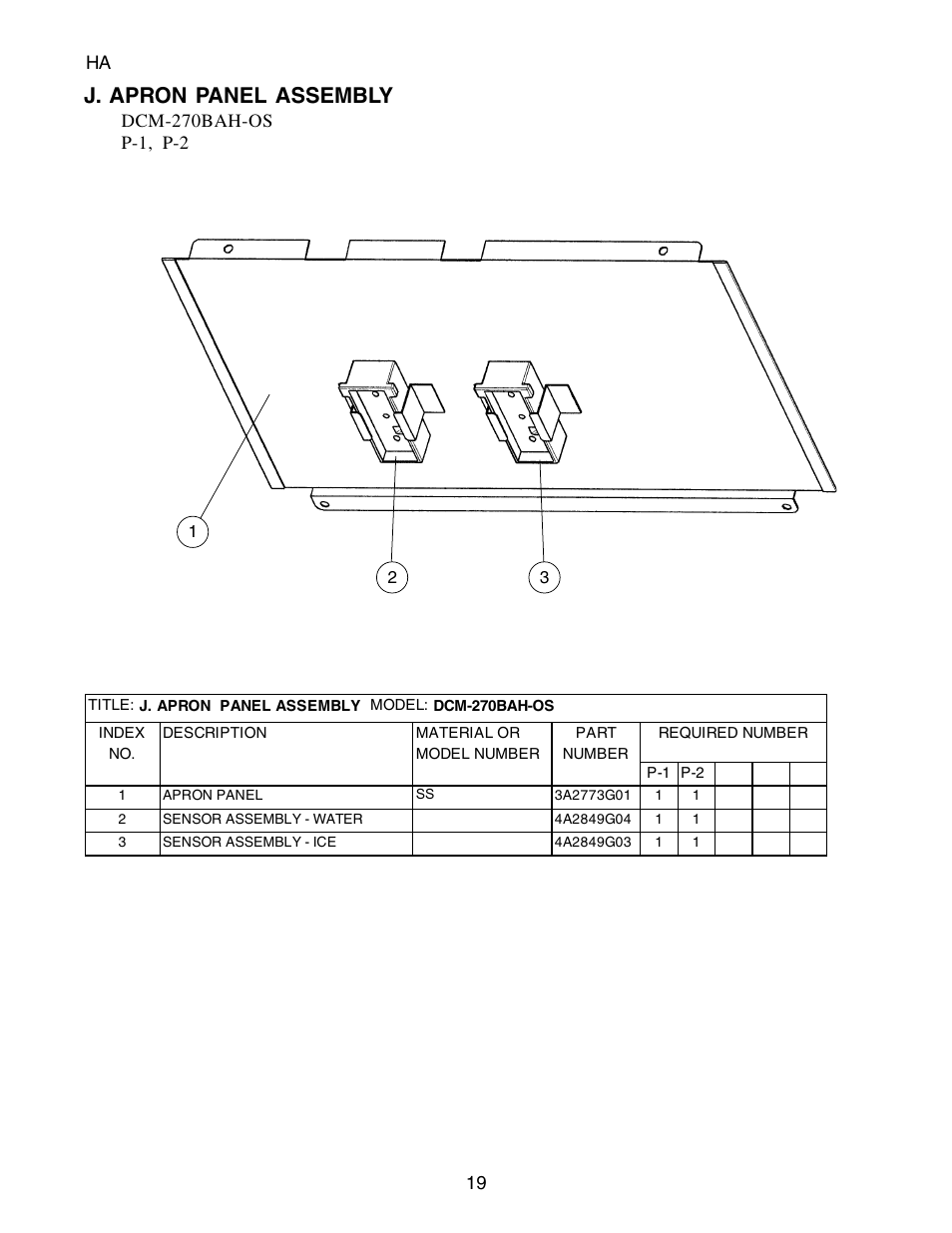 J. apron panel assembly | Hoshizaki CUBELET DCM-270BAH-OS User Manual | Page 19 / 26