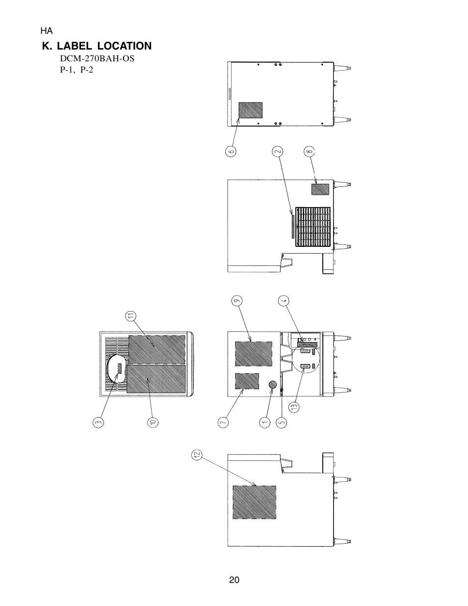 K. label location | Hoshizaki CUBELET DCM-270BAH-OS User Manual | Page 20 / 26