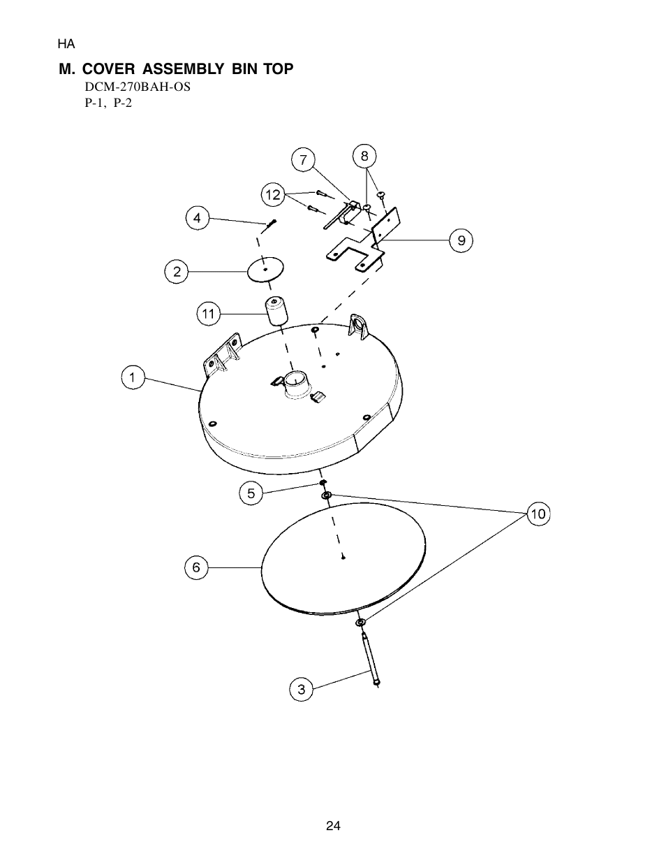 M. cover assembly bin top | Hoshizaki CUBELET DCM-270BAH-OS User Manual | Page 24 / 26