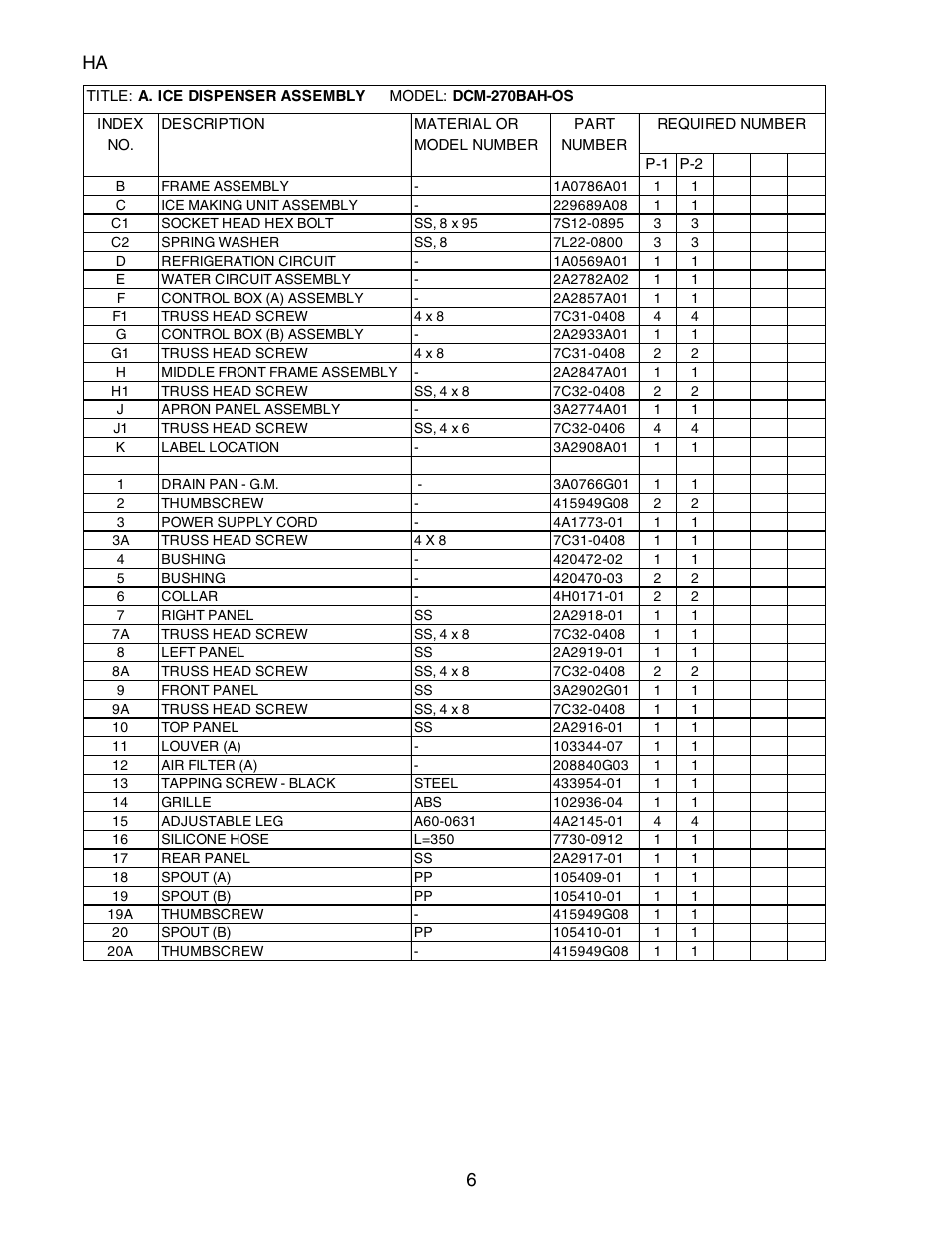 Ha 6 | Hoshizaki CUBELET DCM-270BAH-OS User Manual | Page 6 / 26