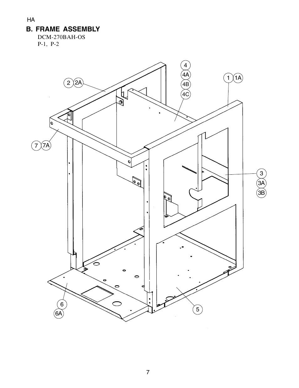 B. frame assembly | Hoshizaki CUBELET DCM-270BAH-OS User Manual | Page 7 / 26