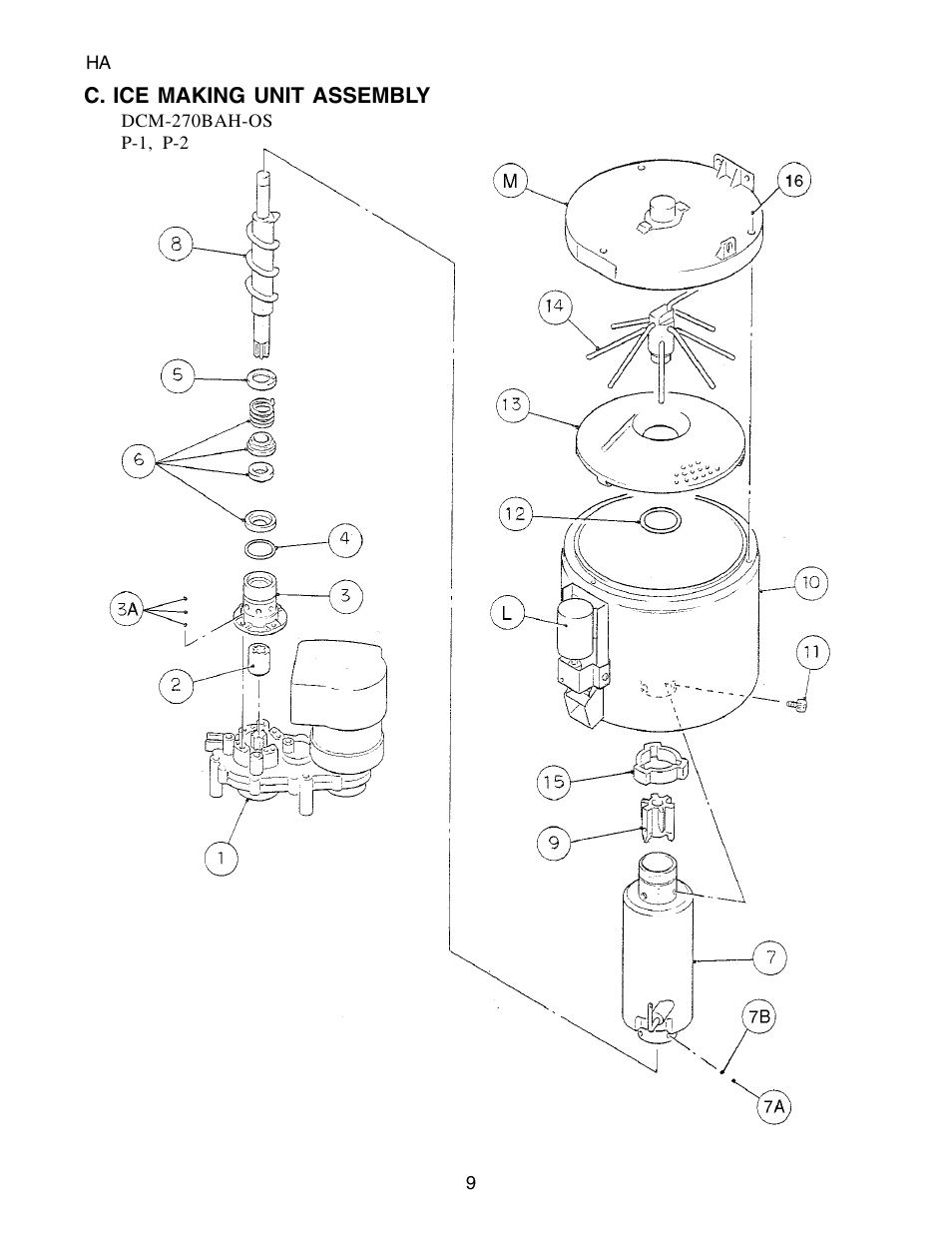 C. ice making unit assembly | Hoshizaki CUBELET DCM-270BAH-OS User Manual | Page 9 / 26