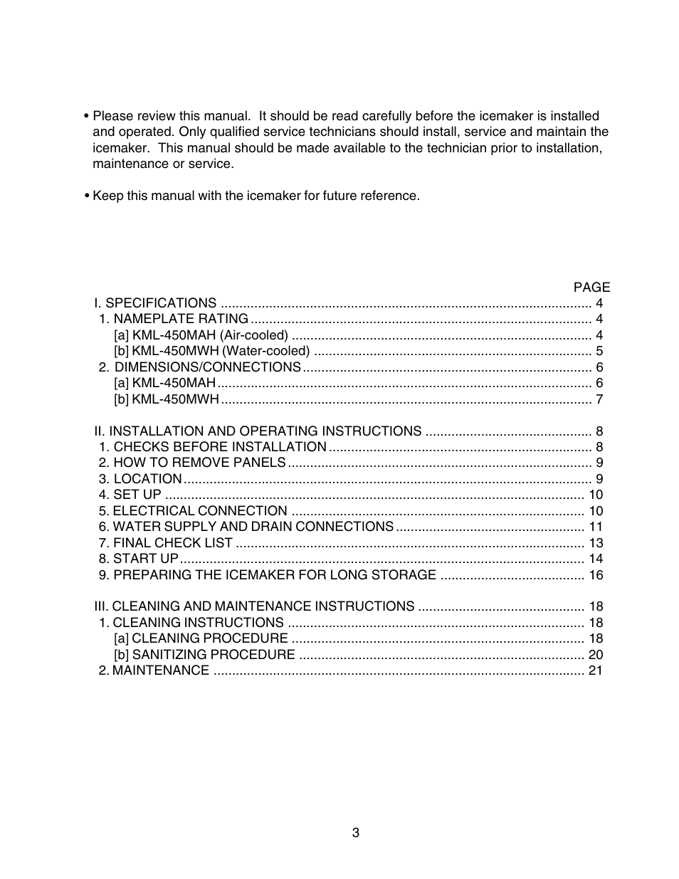 Hoshizaki MODULAR CRESCENT CUBER KML-450MAH User Manual | Page 3 / 22