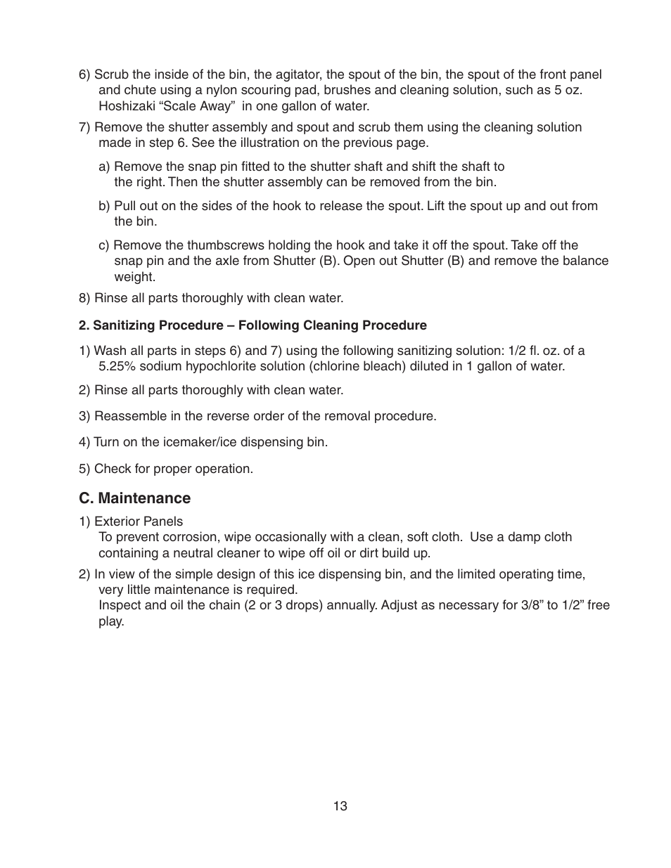 C. maintenance | Hoshizaki DB-130H User Manual | Page 13 / 13