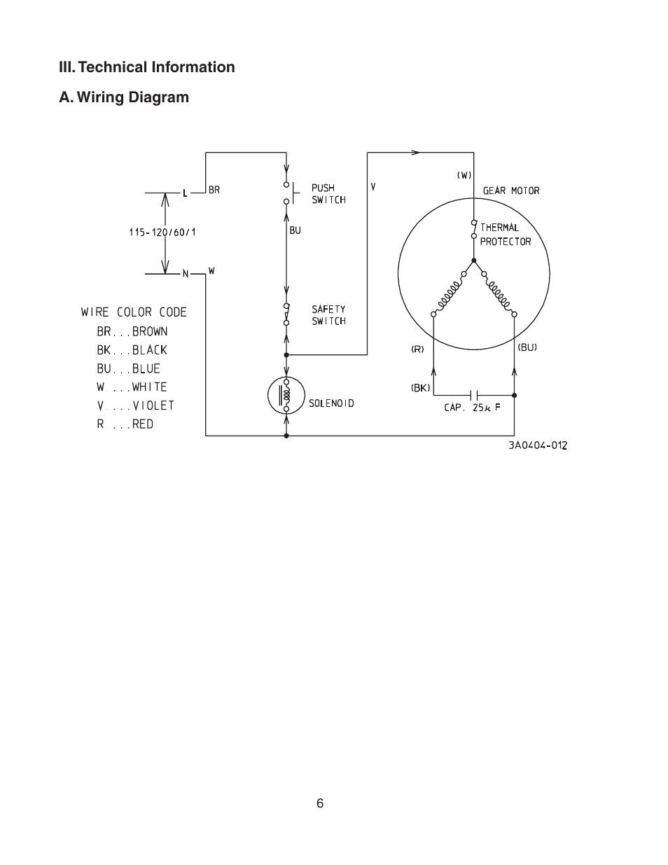 Iii. technical information, A. wiring diagram | Hoshizaki DB-130H User Manual | Page 6 / 13