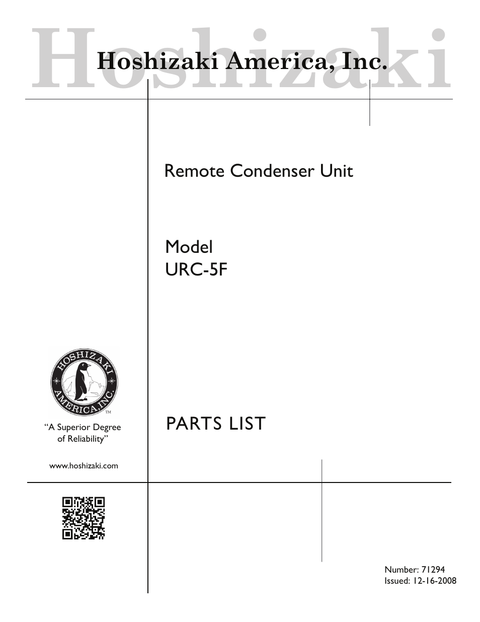 Hoshizaki REMOTE CONDENSER UNIT URC-5F User Manual | 8 pages