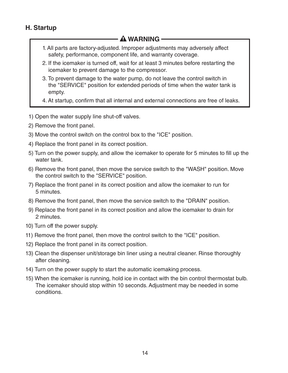 H. startup | Hoshizaki KML-700MWH-M User Manual | Page 14 / 20