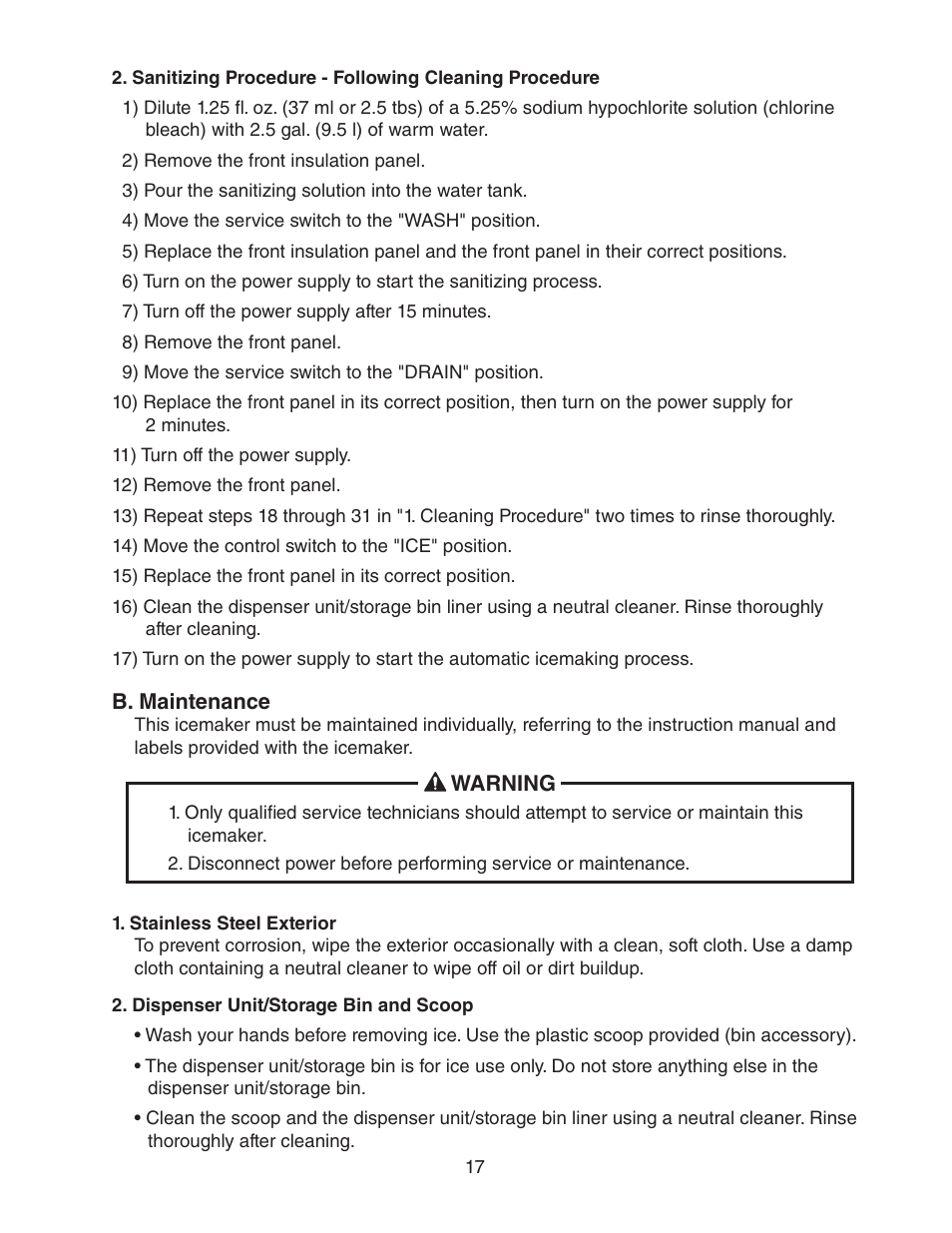 B. maintenance | Hoshizaki KML-700MWH-M User Manual | Page 17 / 20