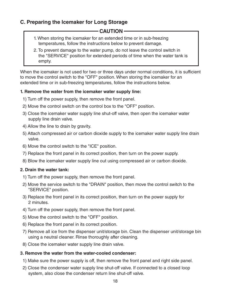 C. preparing the icemaker for long storage | Hoshizaki KML-700MWH-M User Manual | Page 18 / 20