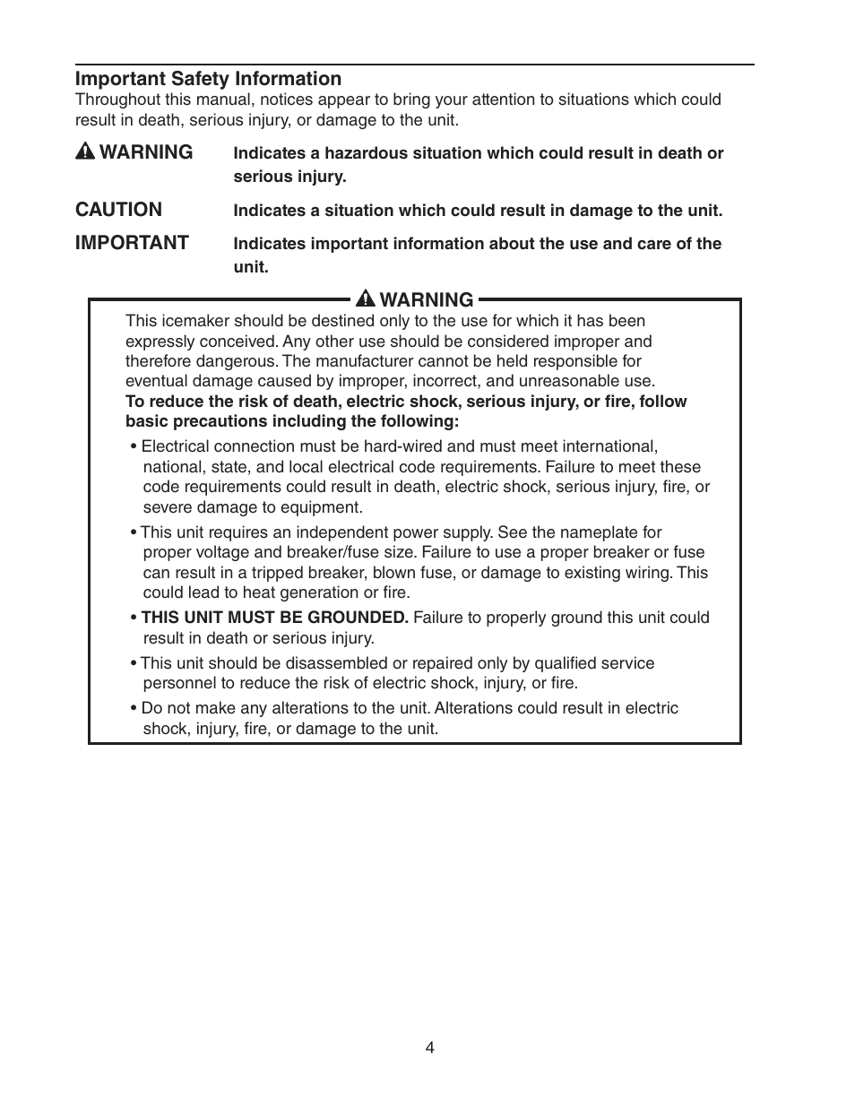 Important safety information | Hoshizaki KML-700MWH-M User Manual | Page 4 / 20