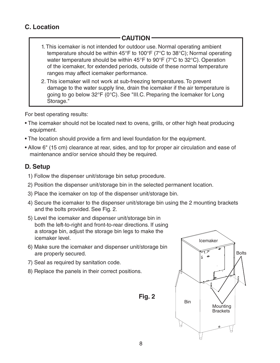 C. location, D. setup, C. location d. setup | Hoshizaki KML-700MWH-M User Manual | Page 8 / 20