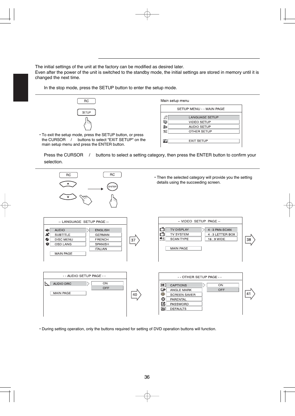 Initial settings | Hollywood VR-652 User Manual | Page 36 / 62