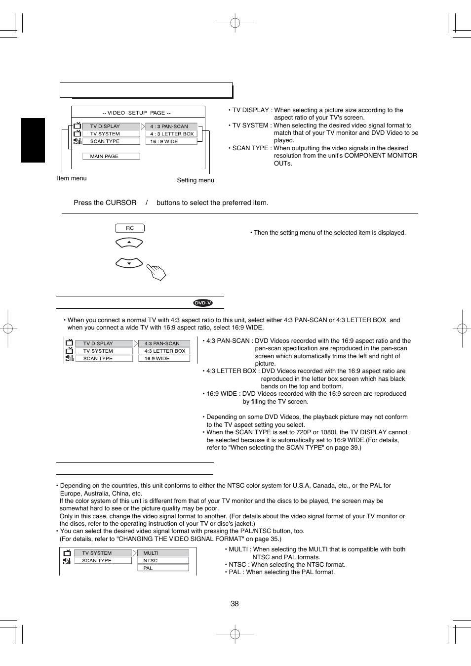 Setting the video setup | Hollywood VR-652 User Manual | Page 38 / 62