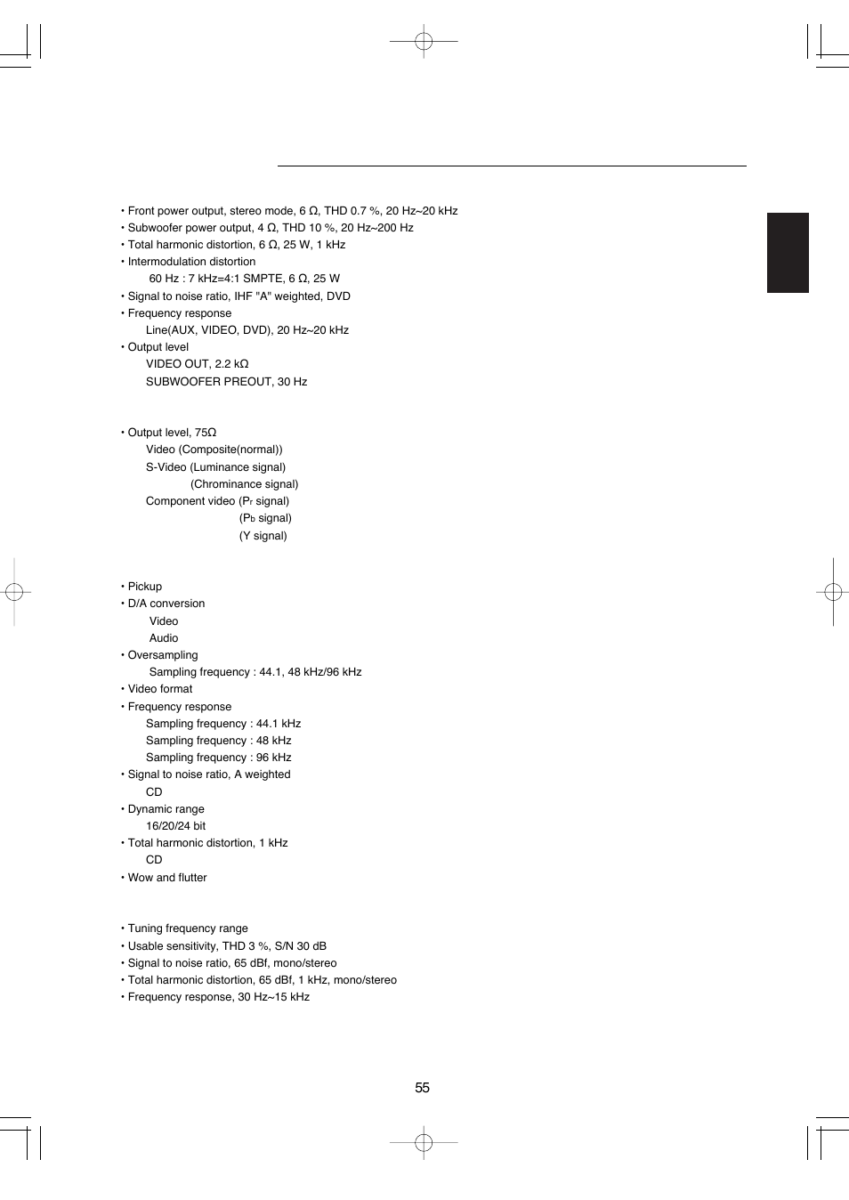 Specifications, English 55 | Hollywood VR-652 User Manual | Page 55 / 62