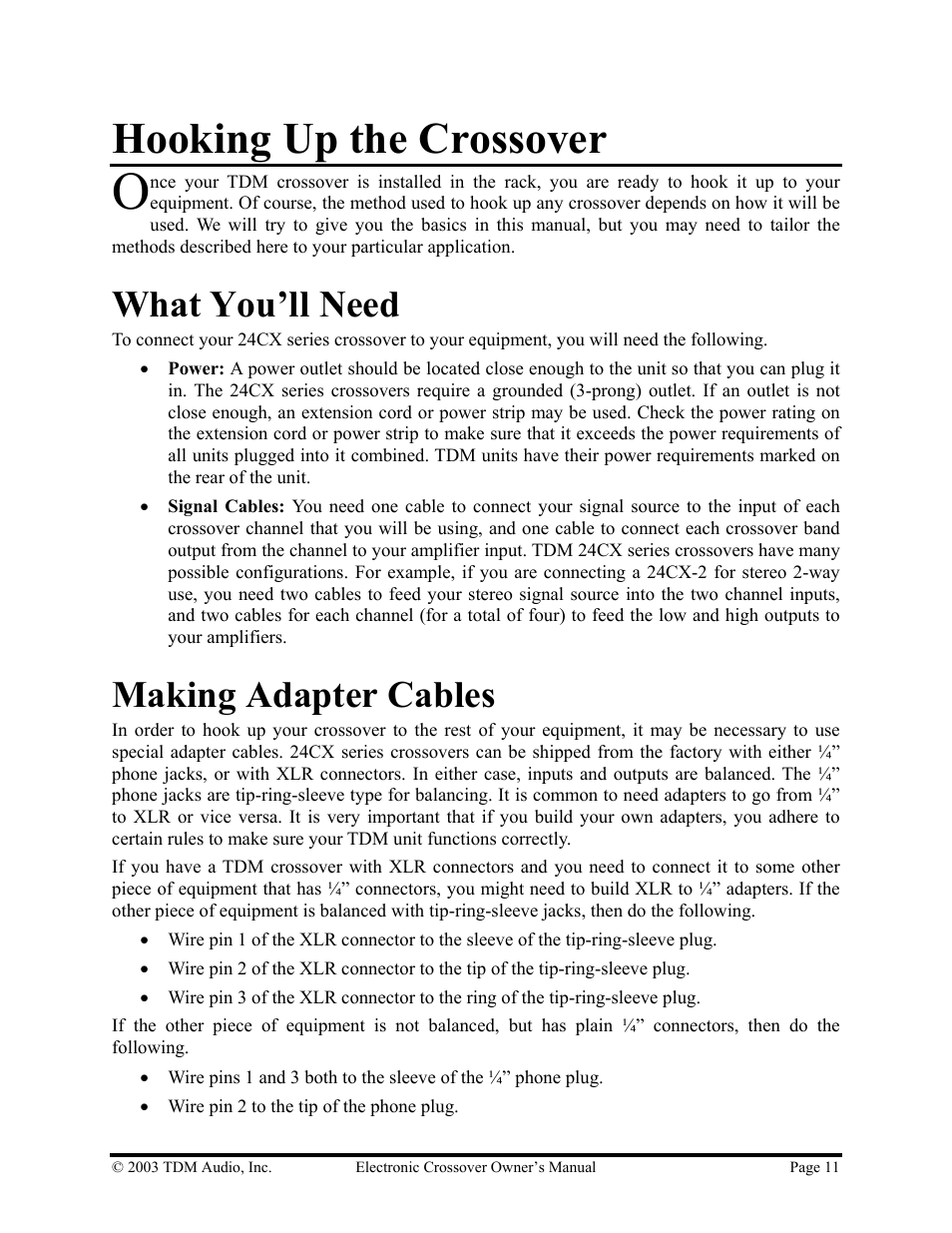 Hooking up the crossover, What you’ll need, Making adapter cables | Hollywood 24CX-4 User Manual | Page 11 / 23