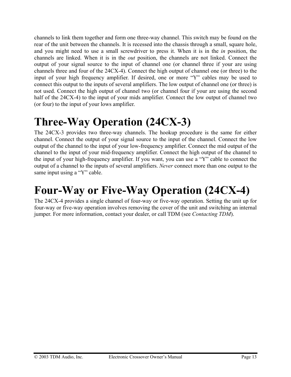 Three-way operation (24cx-3), Four-way or five-way operation (24cx-4) | Hollywood 24CX-4 User Manual | Page 13 / 23