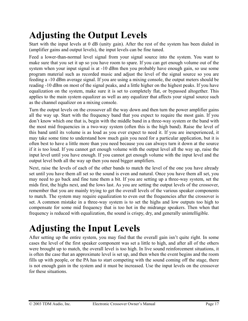 Adjusting the output levels, Adjusting the input levels | Hollywood 24CX-4 User Manual | Page 17 / 23