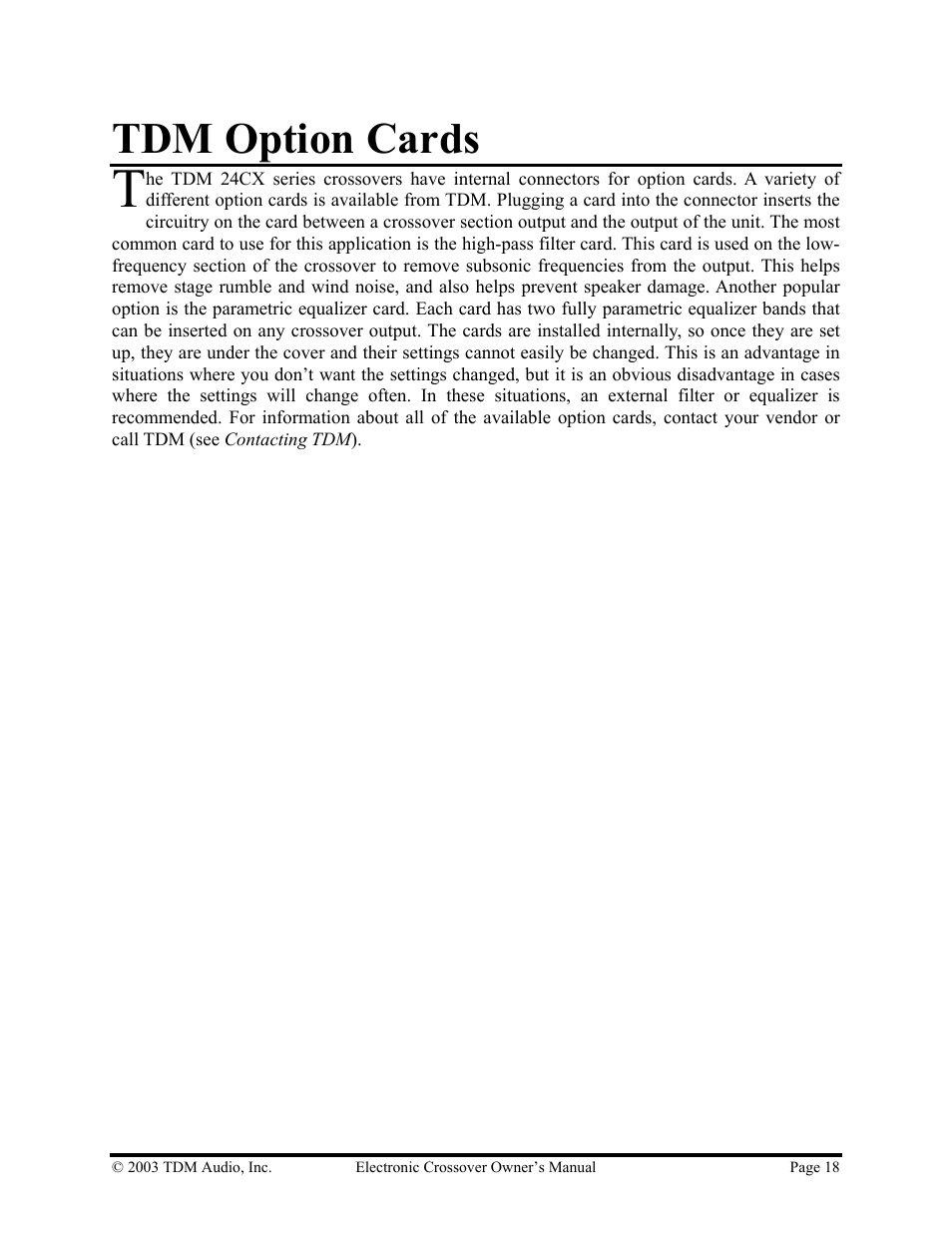 Tdm option cards | Hollywood 24CX-4 User Manual | Page 18 / 23