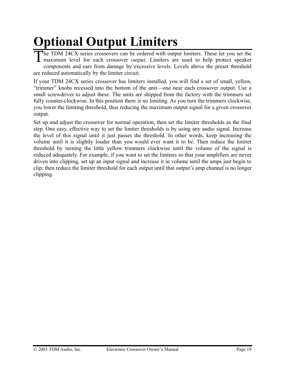 Optional output limiters | Hollywood 24CX-4 User Manual | Page 19 / 23