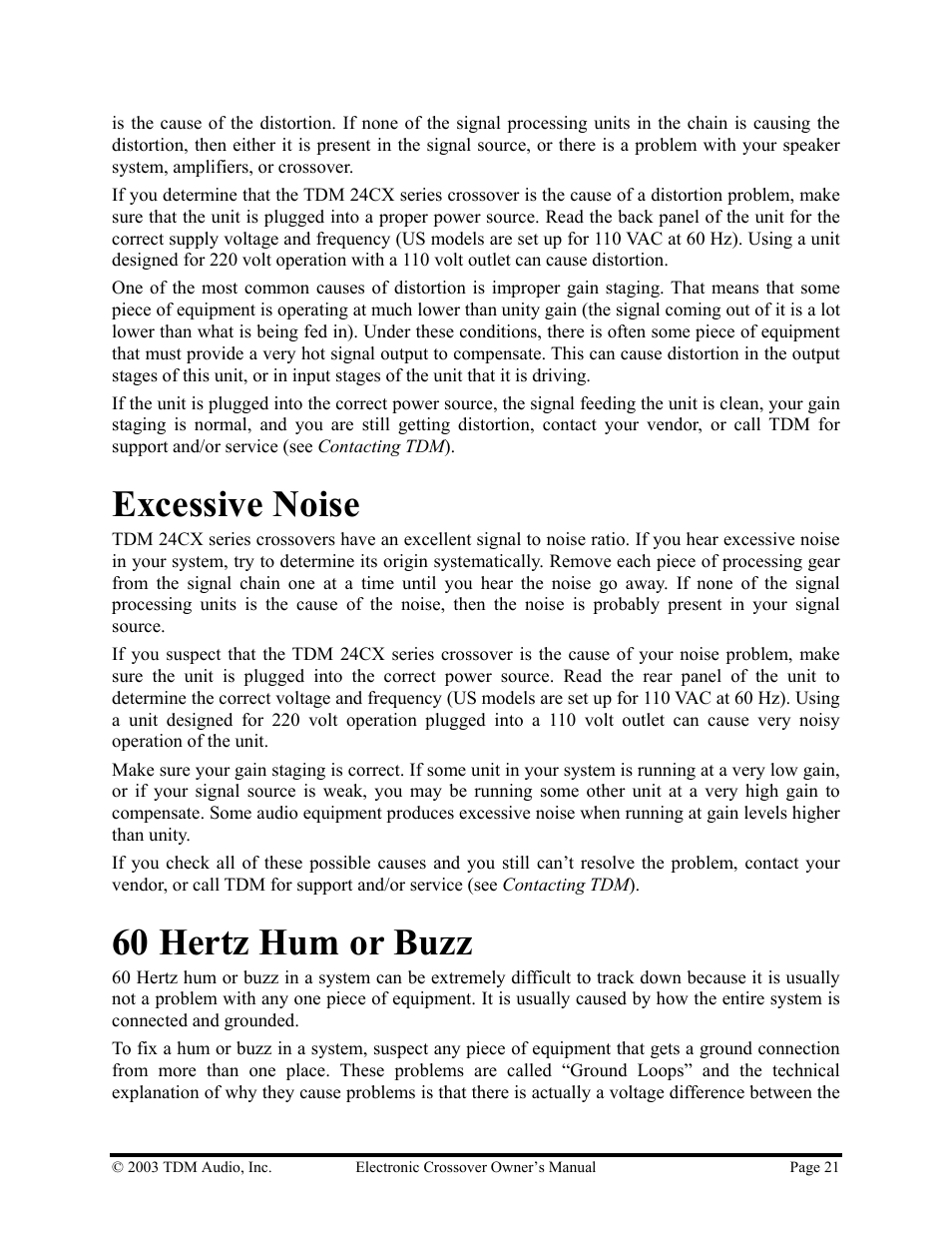 Excessive noise, 60 hertz hum or buzz | Hollywood 24CX-4 User Manual | Page 21 / 23