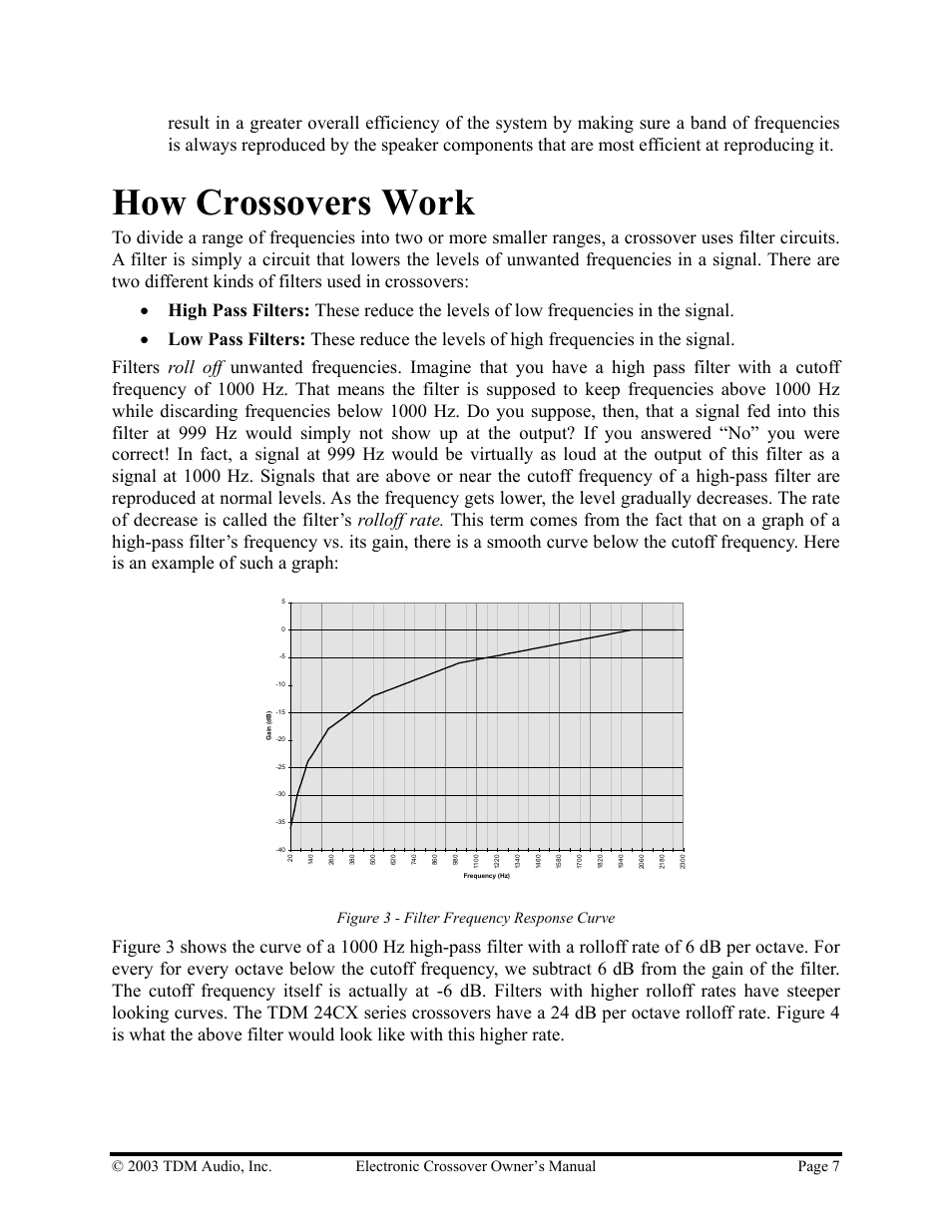 How crossovers work, Figure 3 - filter frequency response curve | Hollywood 24CX-4 User Manual | Page 7 / 23