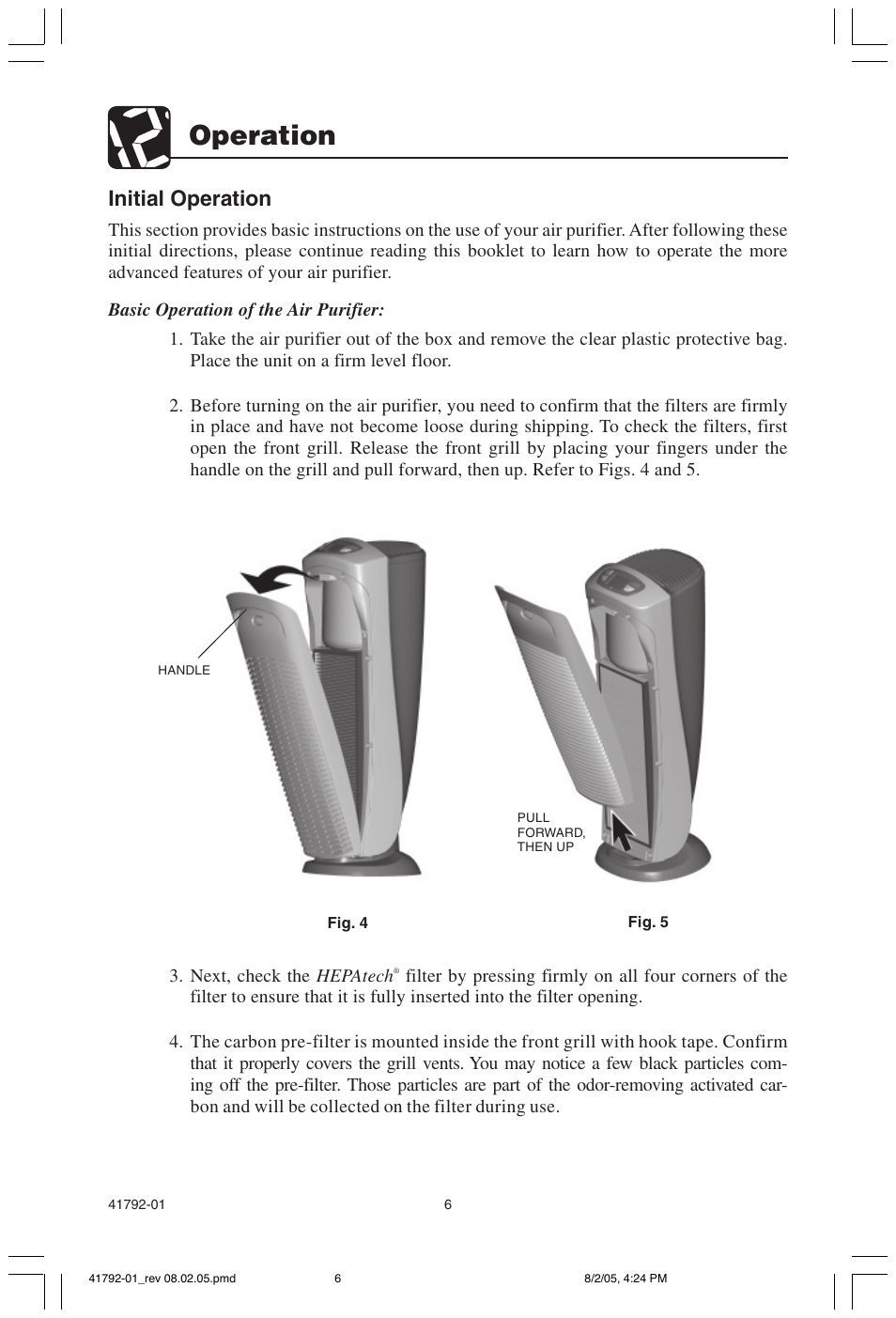 Operation, Initial operation | Hunter Fan 30715 User Manual | Page 6 / 17
