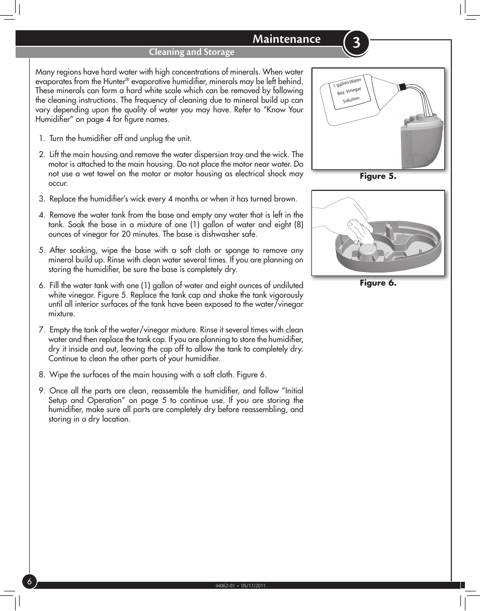 Maintenance, Cleaning and storage | Hunter Fan NITEGLO 33118 User Manual | Page 6 / 10