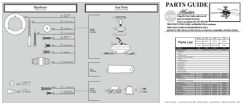 Hunter Fan 21421 User Manual | 2 pages