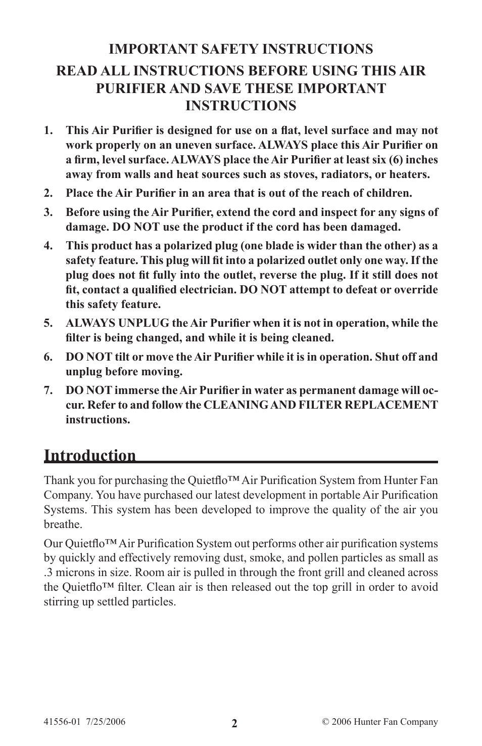 Introduction | Hunter Fan 30901 User Manual | Page 2 / 8