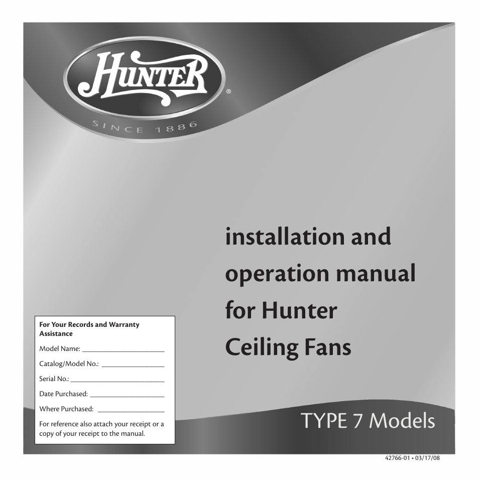 Hunter Fan Hunter Ceiling Fans Type User Manual | 12 pages