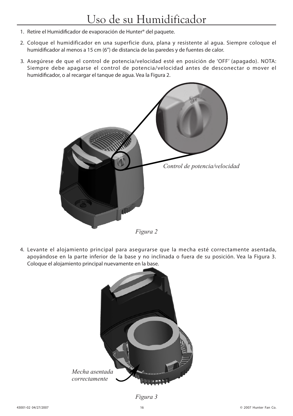 Uso de su humidificador | Hunter Fan 32200 User Manual | Page 16 / 24